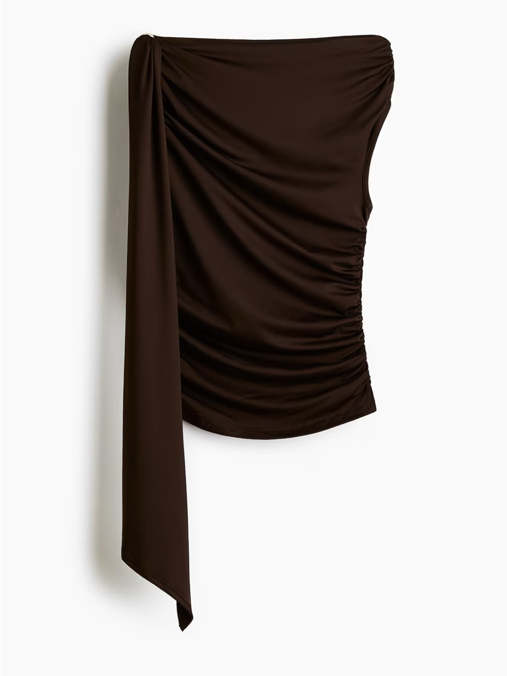 H&M Chocolate Brown One-Shoulder Draped Top